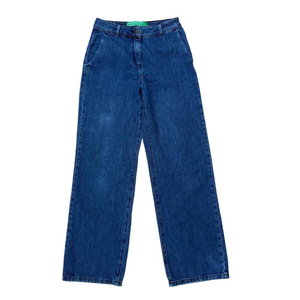 Vintage 90s United Colors of Benetton Cotton Jeans Womens 26 High Rise Wide Leg